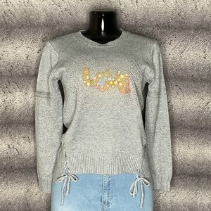 Chic Gray Sweater with Love Motif